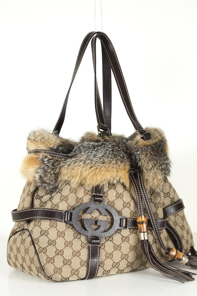 G*G Trimmed Tote Tan Canvas Shoulder Bag