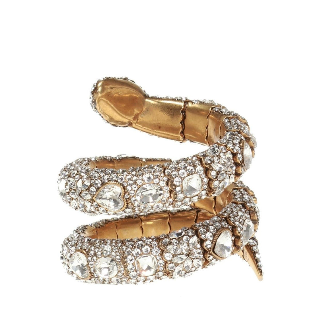 Triple Wrap Snake Bracelet With Crystals In White