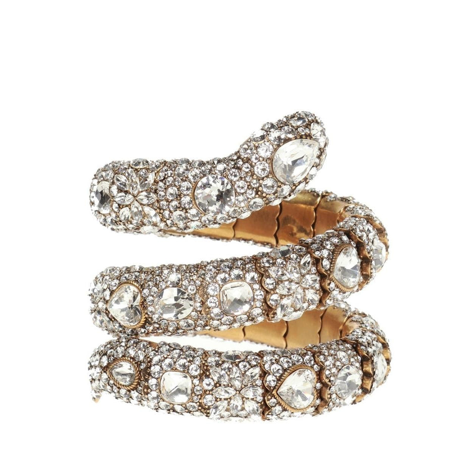 Gucci-Triple Wrap Snake Bracelet With Crystals In White - Runway Catalog