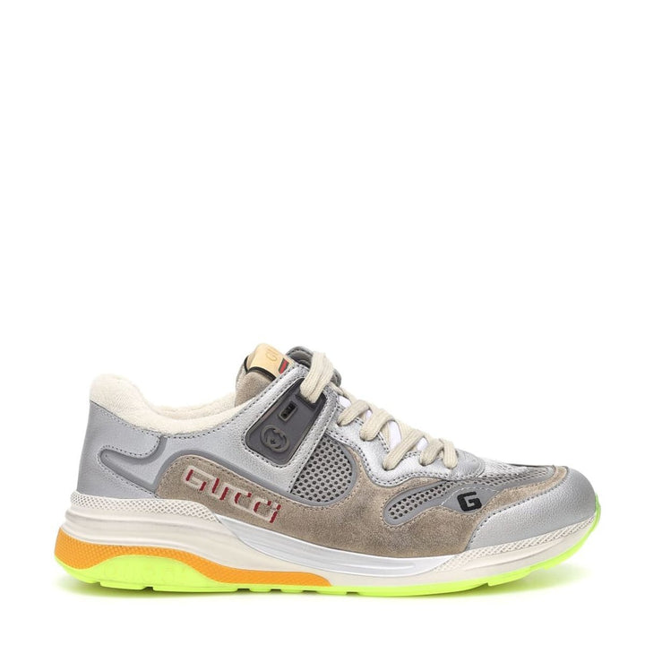 Gucci-Ultrapace Metallic Leather Distressed Suede Sneakers - Runway Catalog