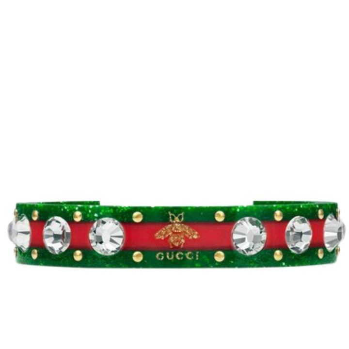 Gucci-Vintage Web Cuff Bracelet With Crystals - Runway Catalog