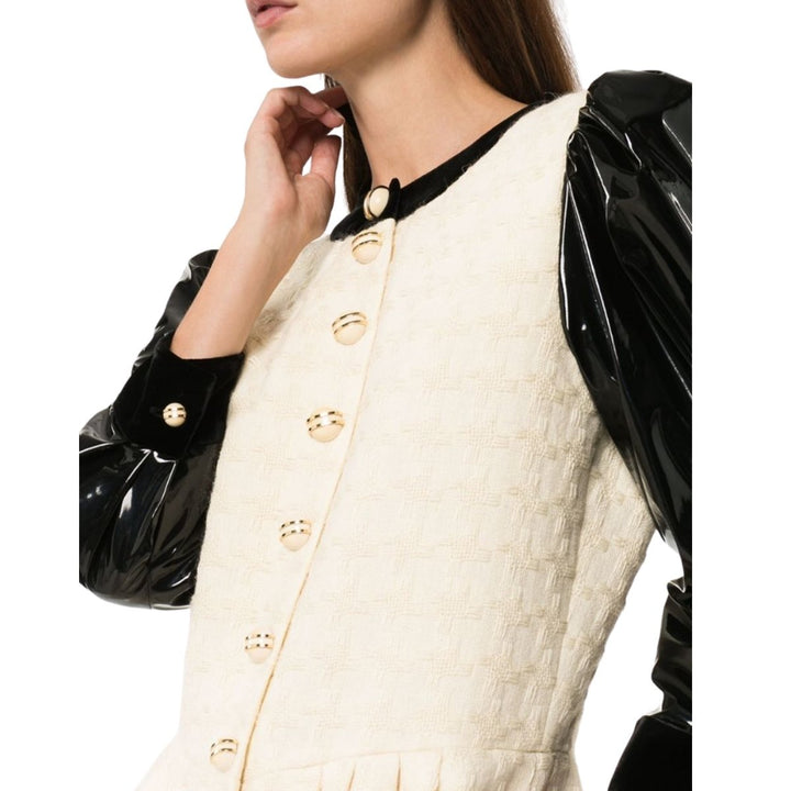 Vinyl-Sleeve Flared Mini Dress