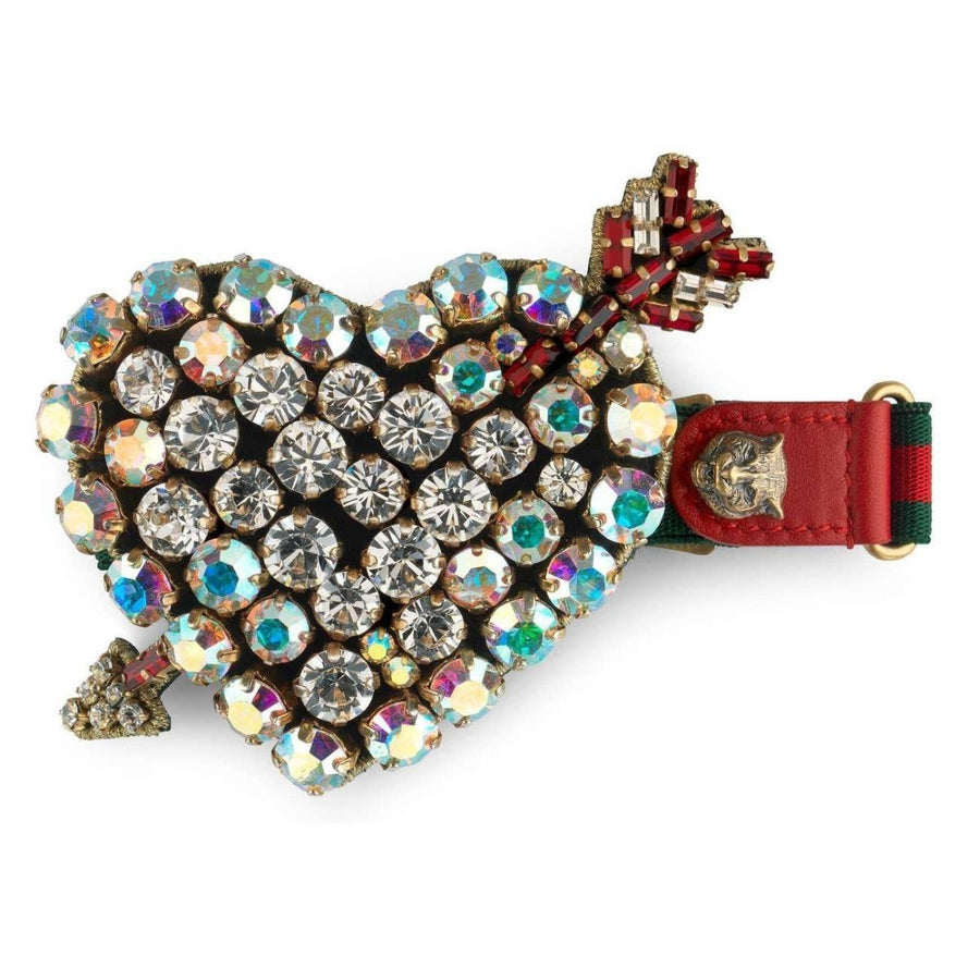 Gucci-Web Bracelet With Crystal Heart - Runway Catalog