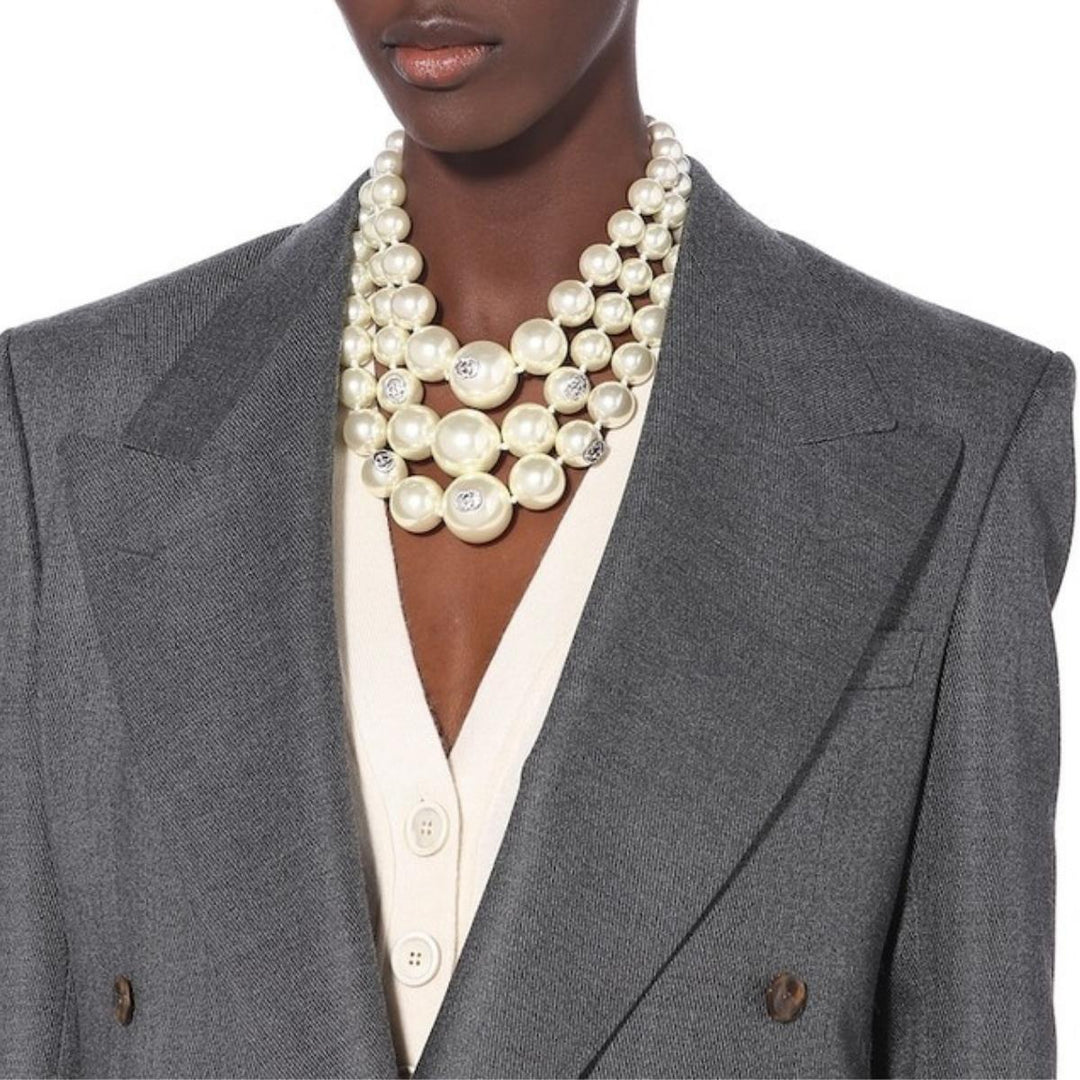 White Three Layered Pearl Necklace
