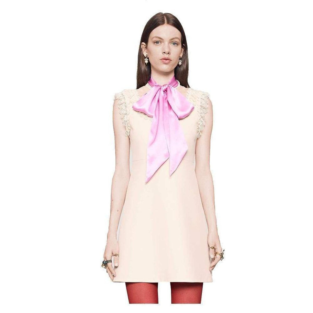 Wool & Silk Blend Mini Dress with Pussycat Bow
