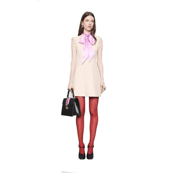 Wool & Silk Blend Mini Dress with Pussycat Bow