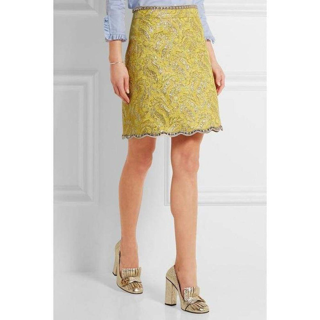 Yellow Brocade Jacquard Mini Skirt