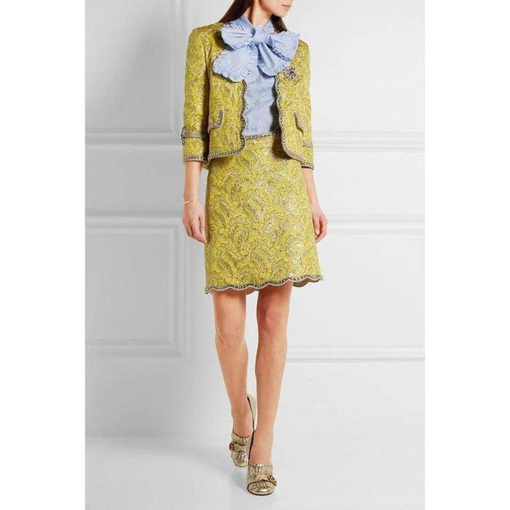 Yellow Brocade Jacquard Mini Skirt