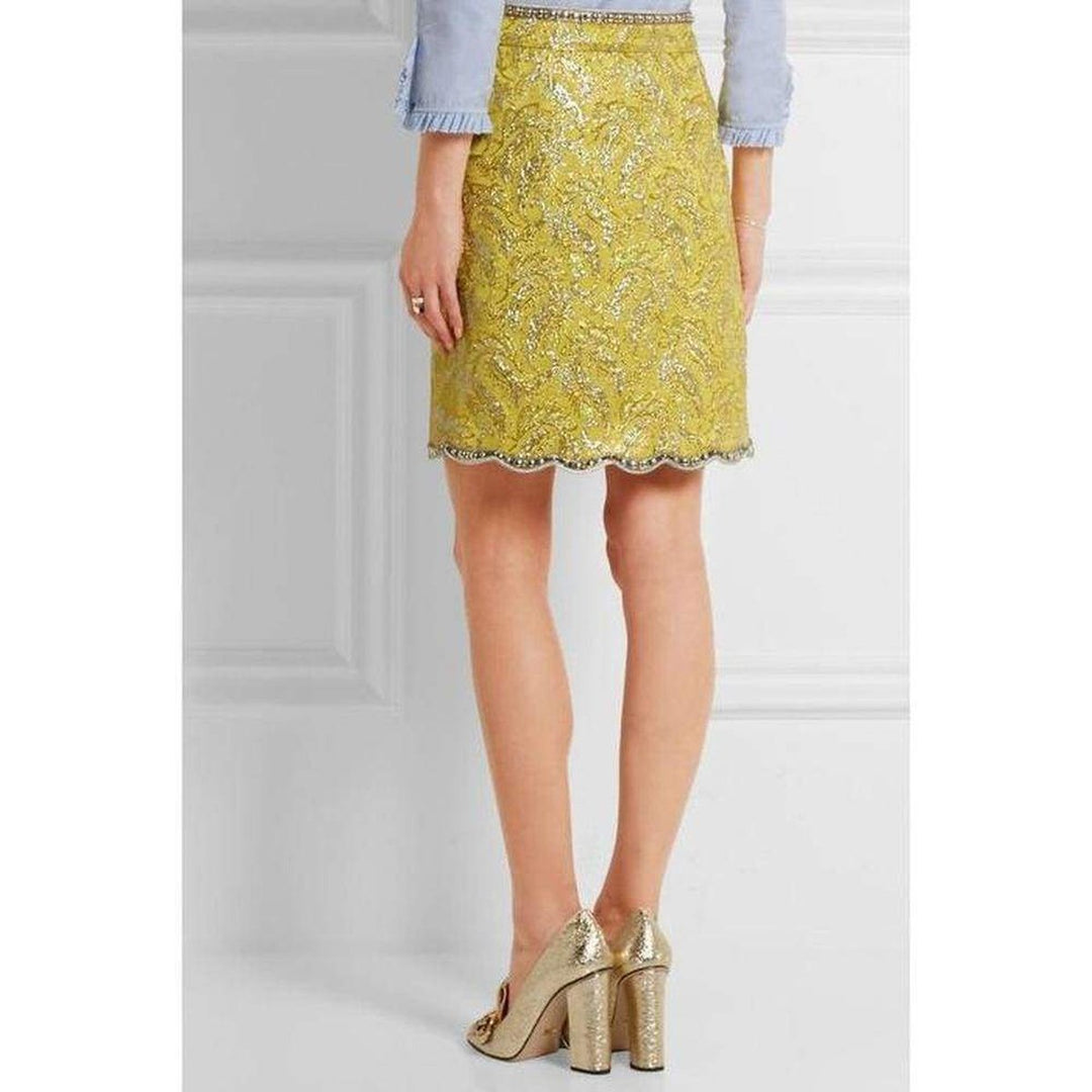 Yellow Brocade Jacquard Mini Skirt