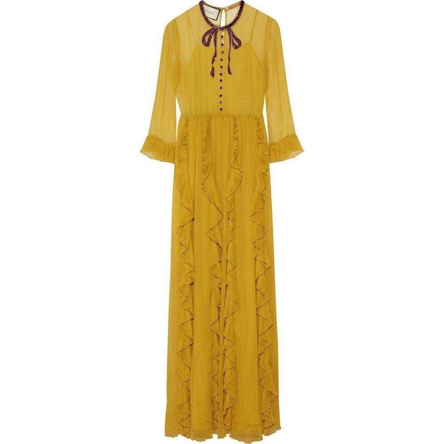 Gucci-Yellow Silk Chiffon Embroidered Gown - Runway Catalog