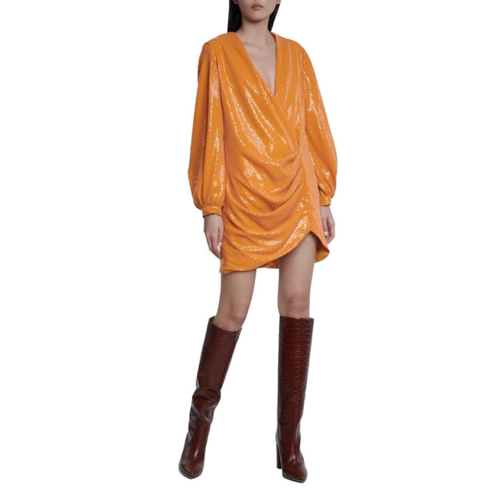 Long-Sleeve V-Neck Wrap Mini Dress