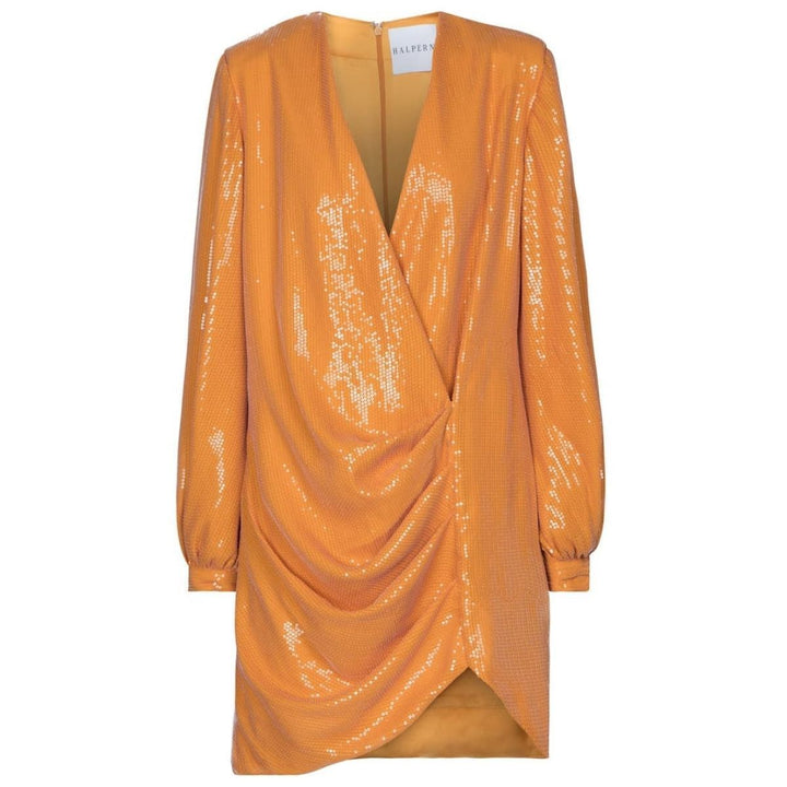 Halpern-Long-Sleeve V-Neck Wrap Mini Dress - Runway Catalog