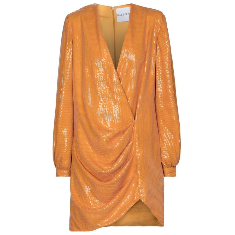 Halpern-Long-Sleeve V-Neck Wrap Mini Dress - Runway Catalog