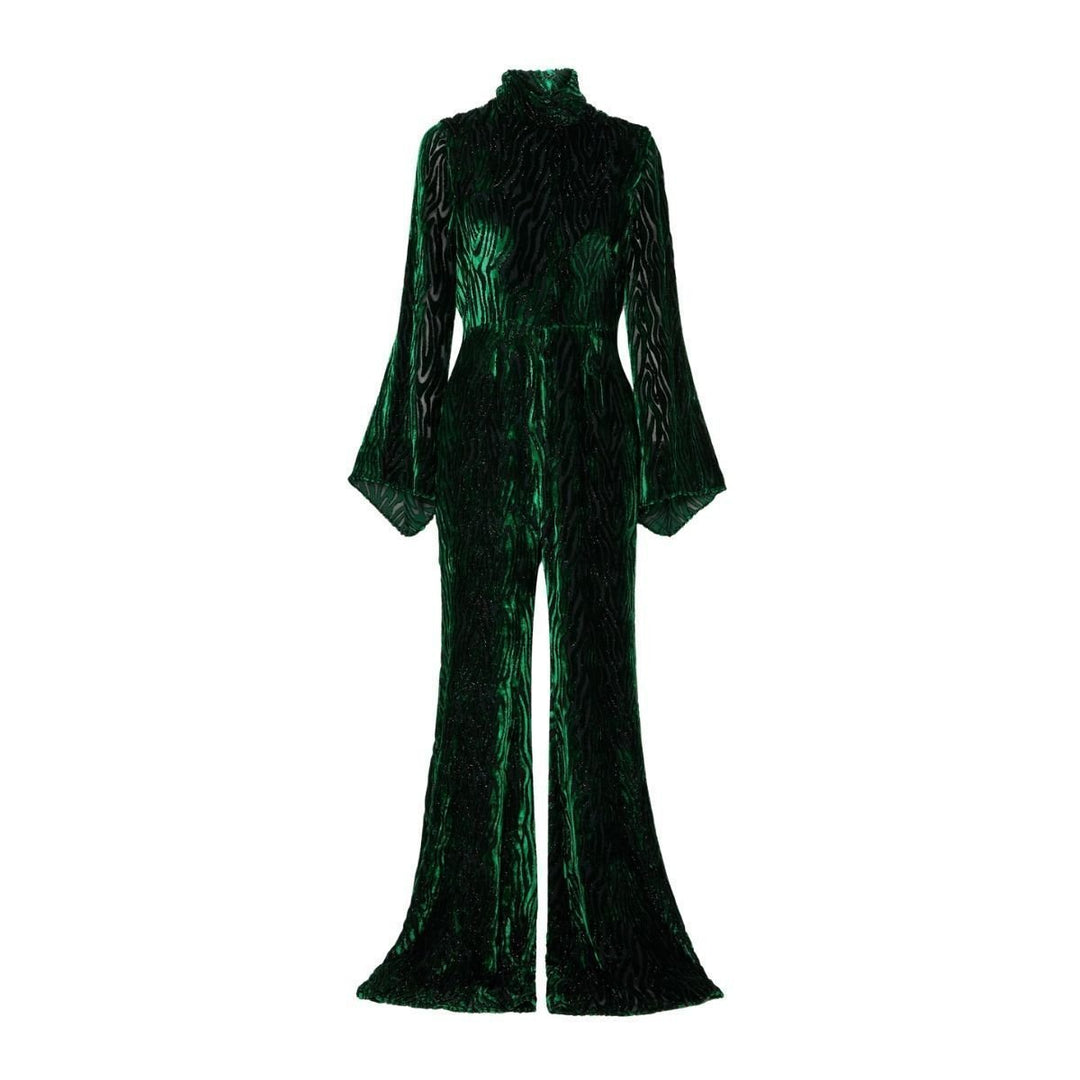 Halpern-Velvet Animalia Classic Polo Neck Jumpsuit - Runway Catalog