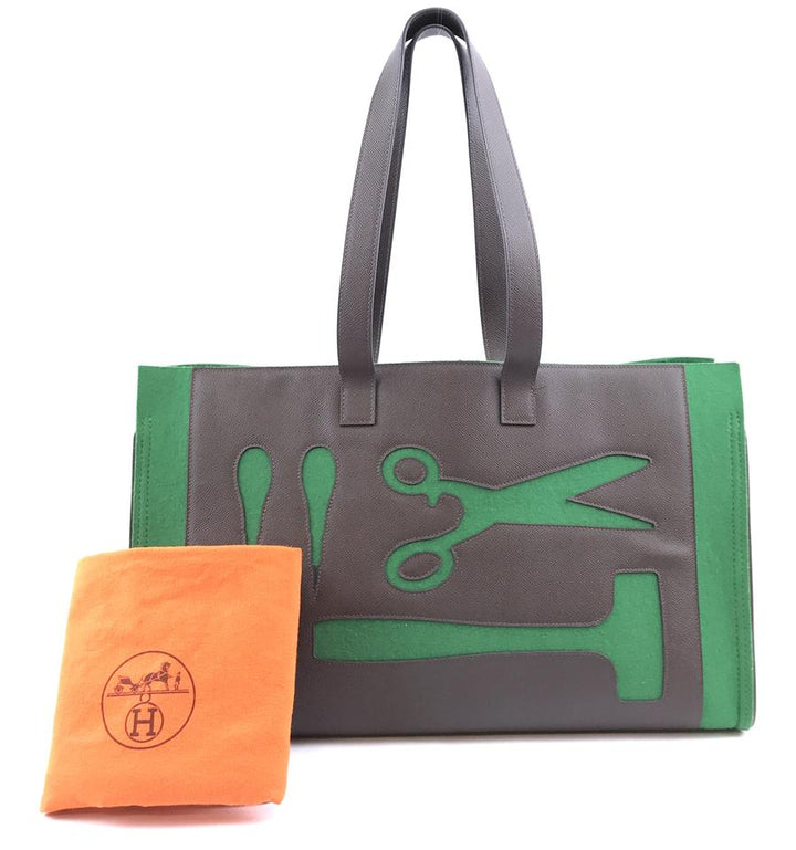Hermès Petit H Skeleton Tote with Gm Green and Brown Leather Felt Satchel