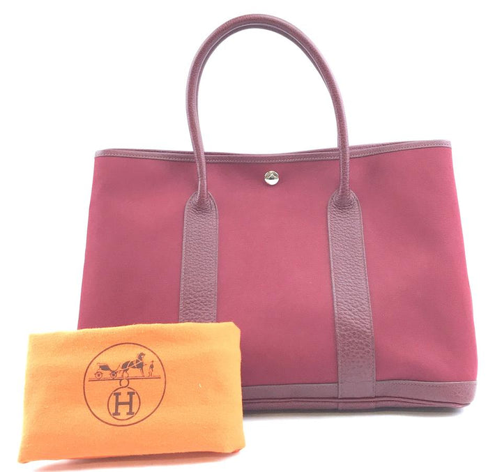 Hermès Garden Party Bag 36 Gm Toile Canvas Large Burgundy Red Leather Tote