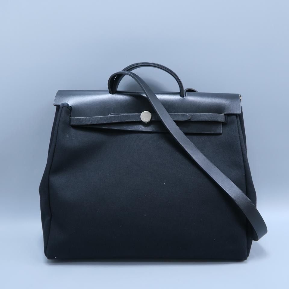 Hermès Herbag Gm Tote Black Canvas Satchel