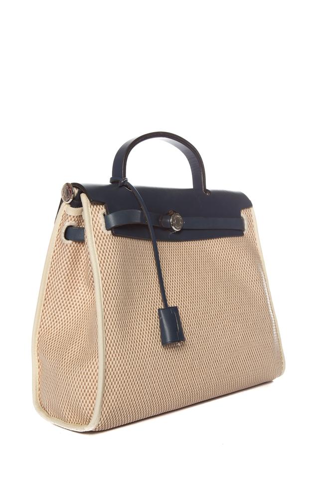Hermès Herbag Trim Box Navy & Toile with Leather Cream Tote