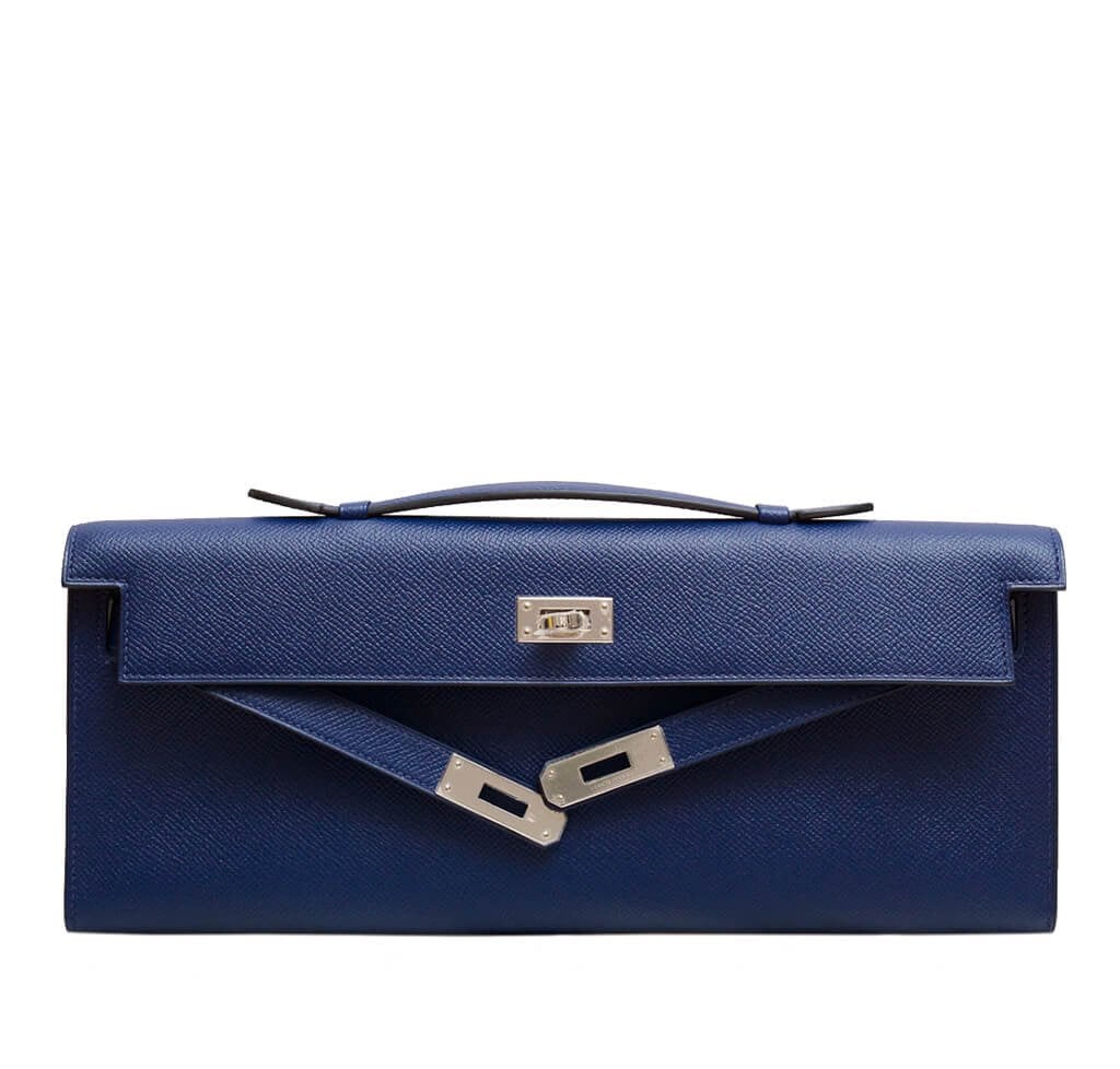 Hermès Kelly Cut Clutch Bag Blue Epsom Leather