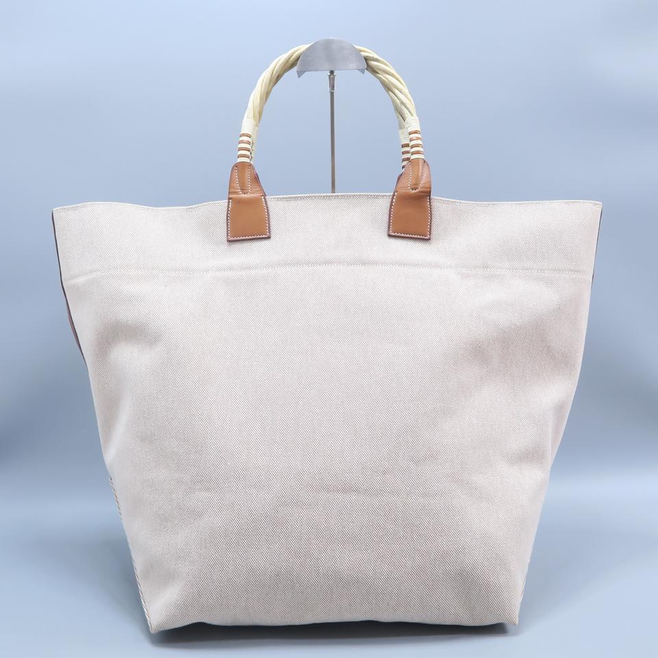 Hermès Wood Handle Natural Toile Tote