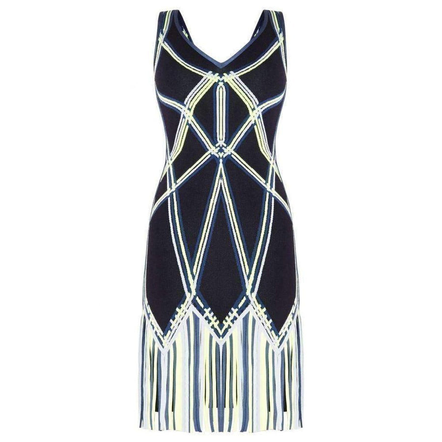 Hervé Léger-Charoletta Basket Weave Fringe Jacquard Dress - Runway Catalog