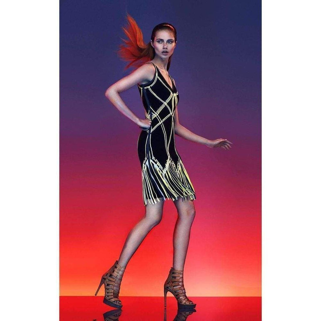 Charoletta Basket Weave Fringe Jacquard Dress