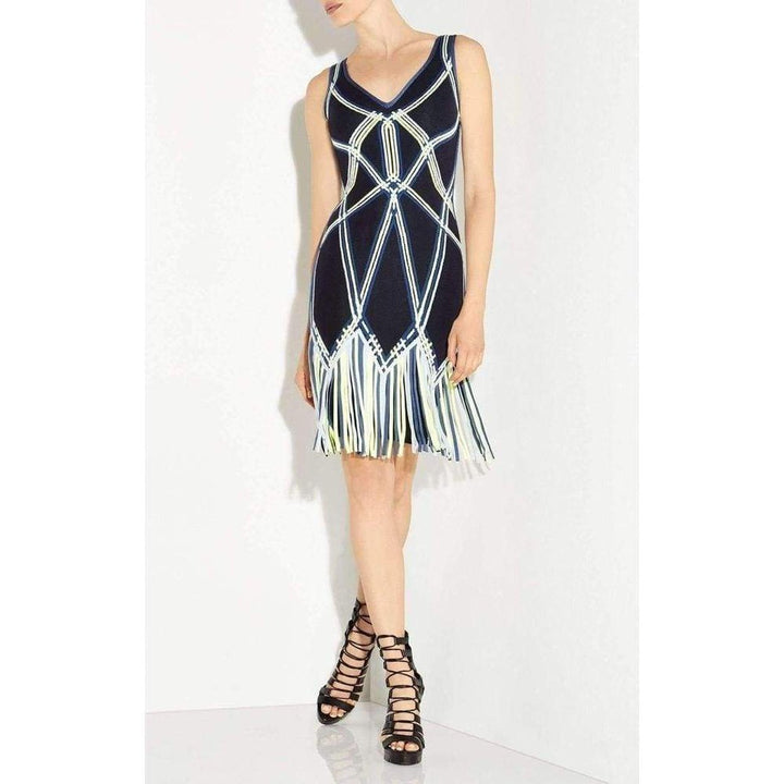 Charoletta Basket Weave Fringe Jacquard Dress