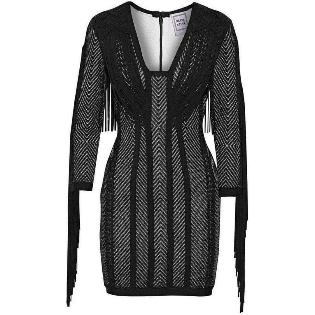 Hervé Léger-Doutzen Plaited Chevron Fringe Dress - Runway Catalog
