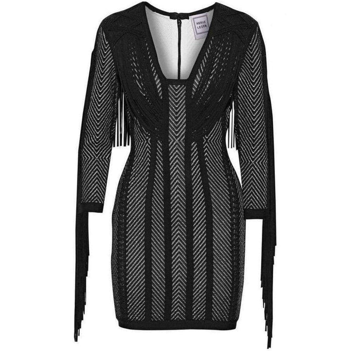 Hervé Léger-Doutzen Plaited Chevron Fringe Dress - Runway Catalog
