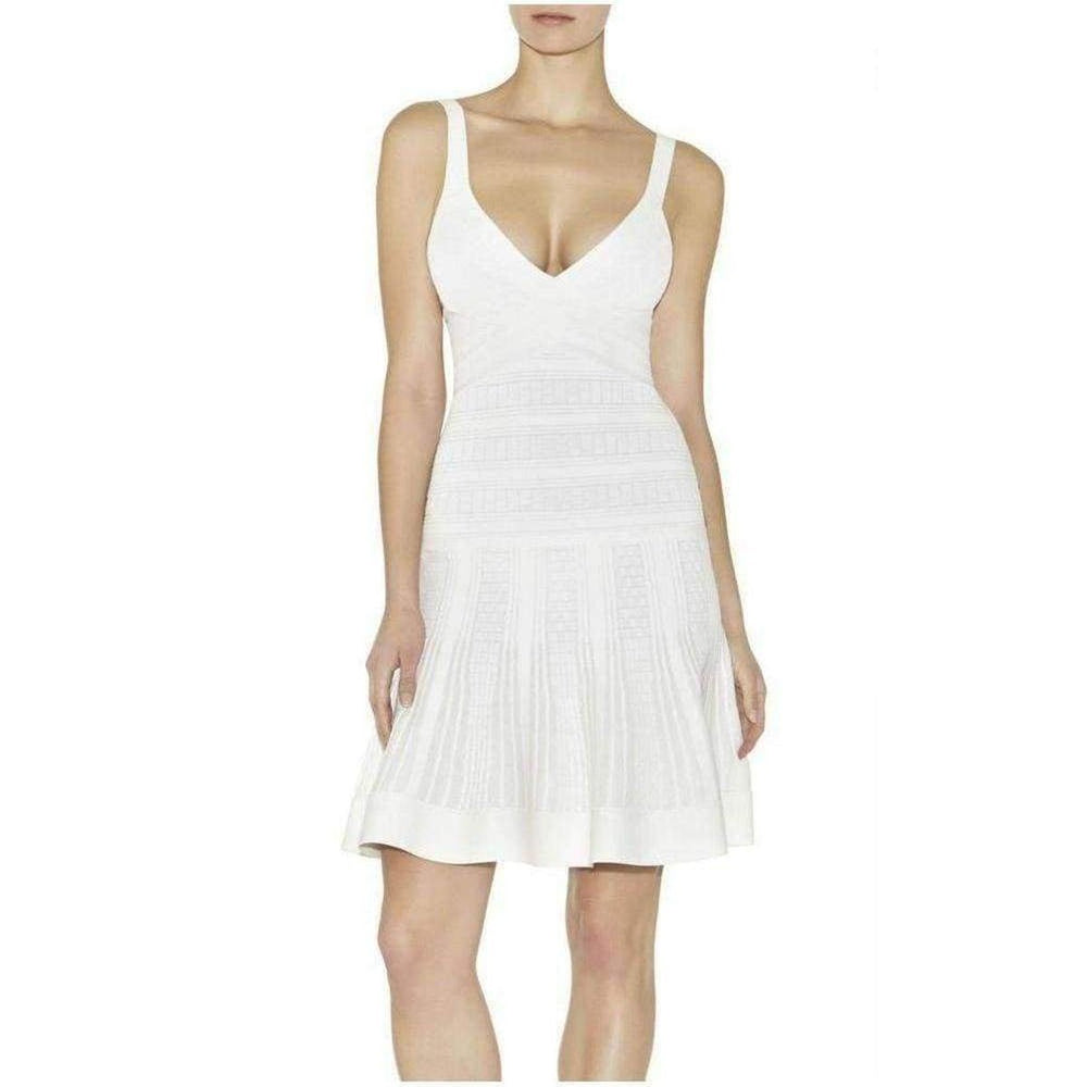 Hervé Léger-Thana Textured Jacquard Yarn White Dress - Runway Catalog