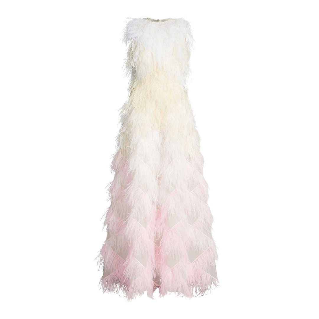 Huishan Zhang-Mystique Dégradé Silk and Feather Gown - Runway Catalog