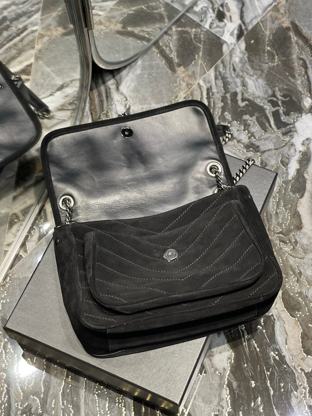 YSL Niki Medium  In Quilted Suede And Smooth Leather Bag