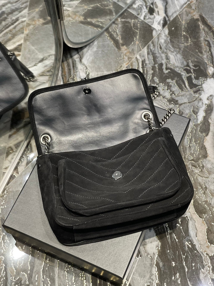 YSL Niki Medium  In Quilted Suede And Smooth Leather Bag