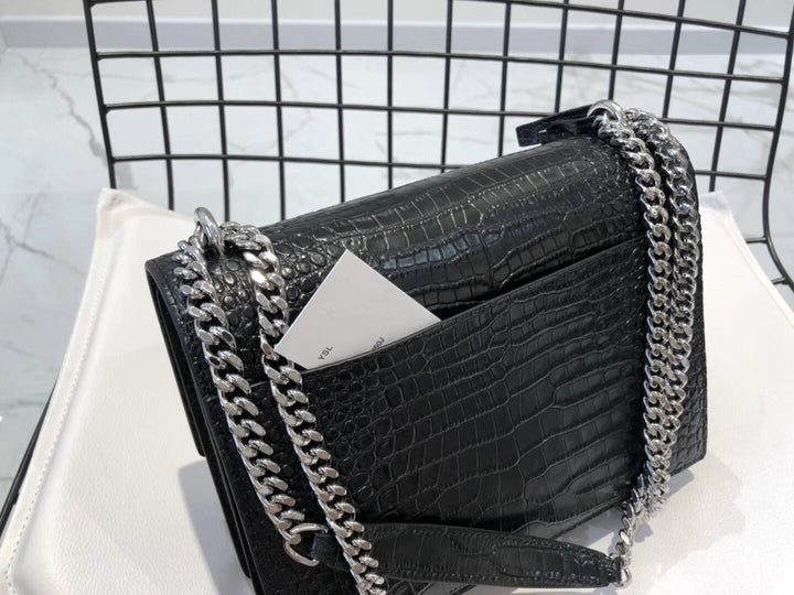 YSL Medium Sunset In Crocodile Embossed Shiny Leather Bag