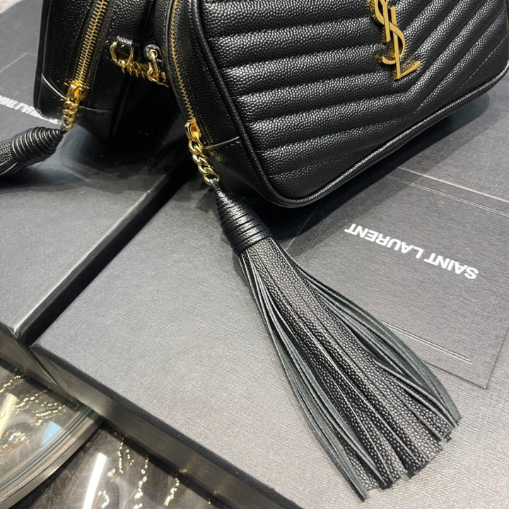 YSL Lou Mini Bag In Quilted  Grain  De Poudre Embossed Leather