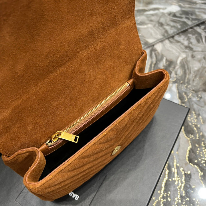 YSL College Medium Chain Bag In Light Suede With Fringes
