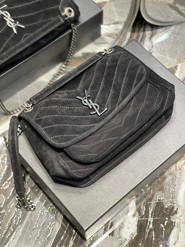 YSL Niki Medium  In Quilted Suede And Smooth Leather Bag