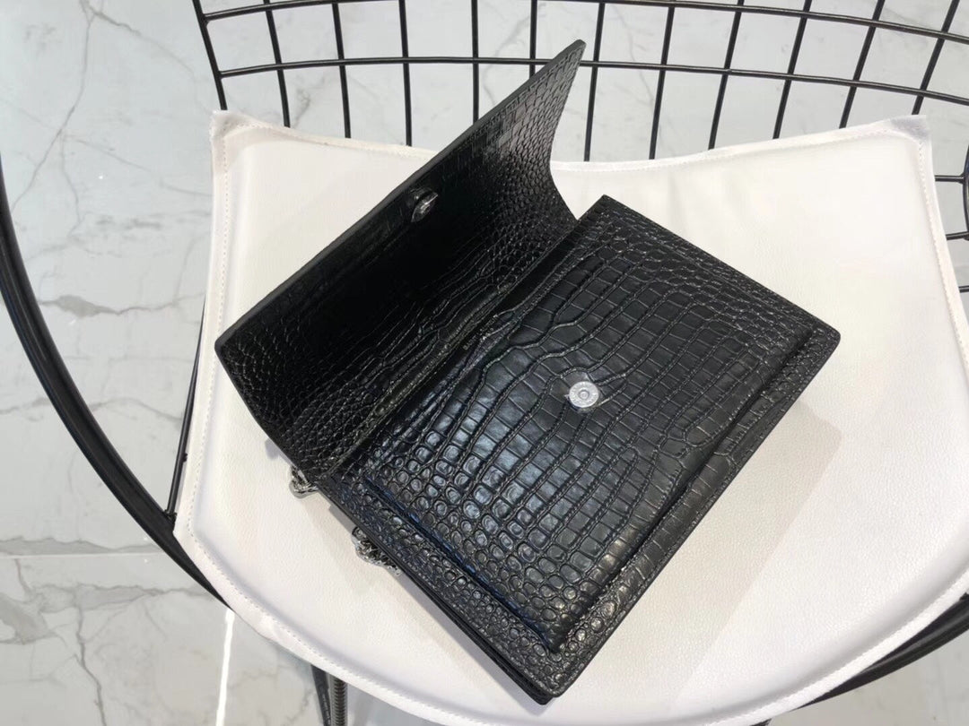 YSL Medium Sunset In Crocodile Embossed Shiny Leather Bag