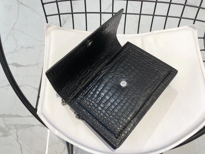 YSL Medium Sunset In Crocodile Embossed Shiny Leather Bag