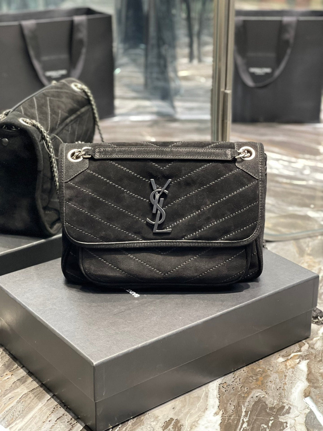 YSL Niki Medium  In Quilted Suede And Smooth Leather Bag