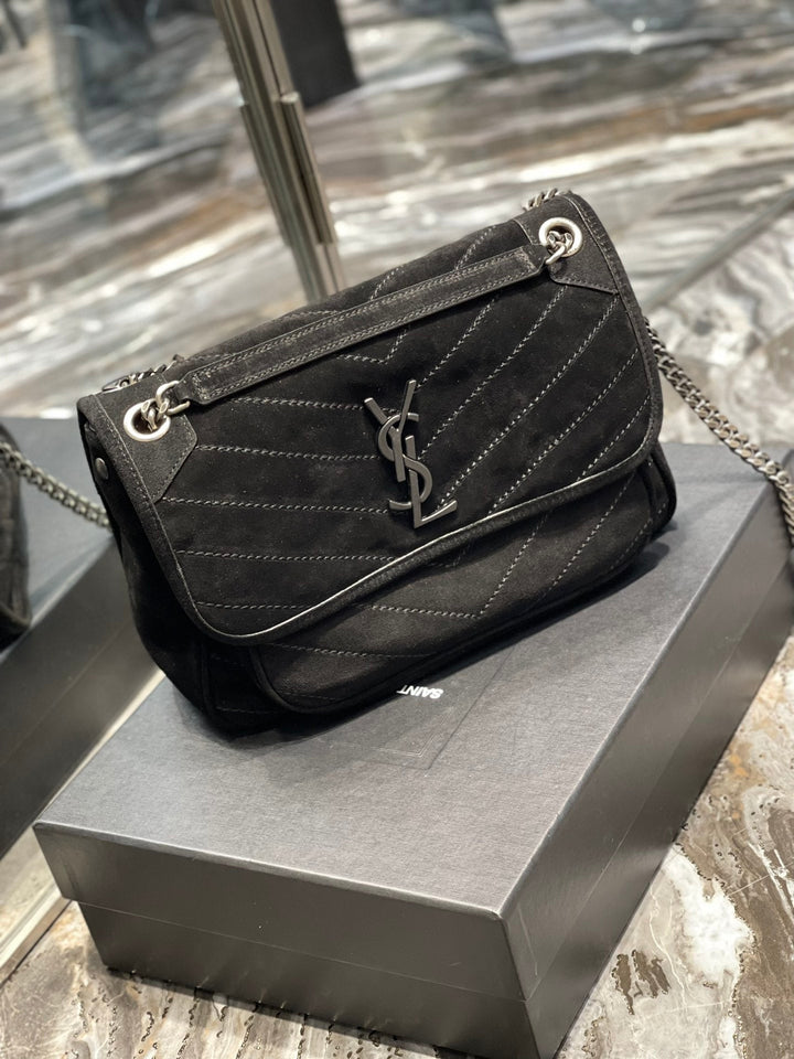 YSL Niki Medium  In Quilted Suede And Smooth Leather Bag