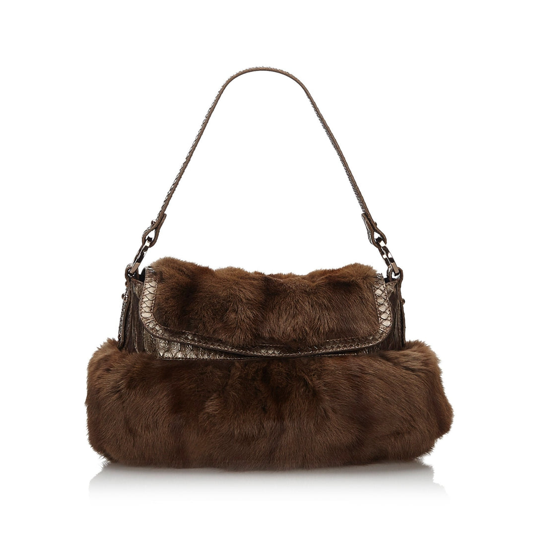 Pre-Loved Fendi Brown Dark Fur Natural Material Chef Shoulder Bag Italy