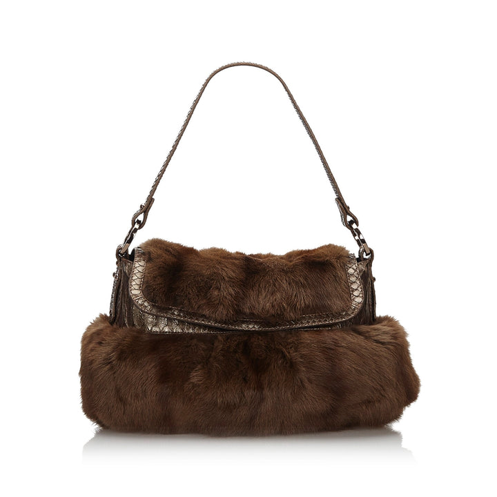 Pre-Loved Fendi Brown Dark Fur Natural Material Chef Shoulder Bag Italy