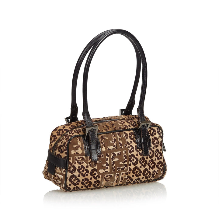Pre-Loved Fendi Brown Beige Pony Hair Natural Material Zucca Handbag Italy