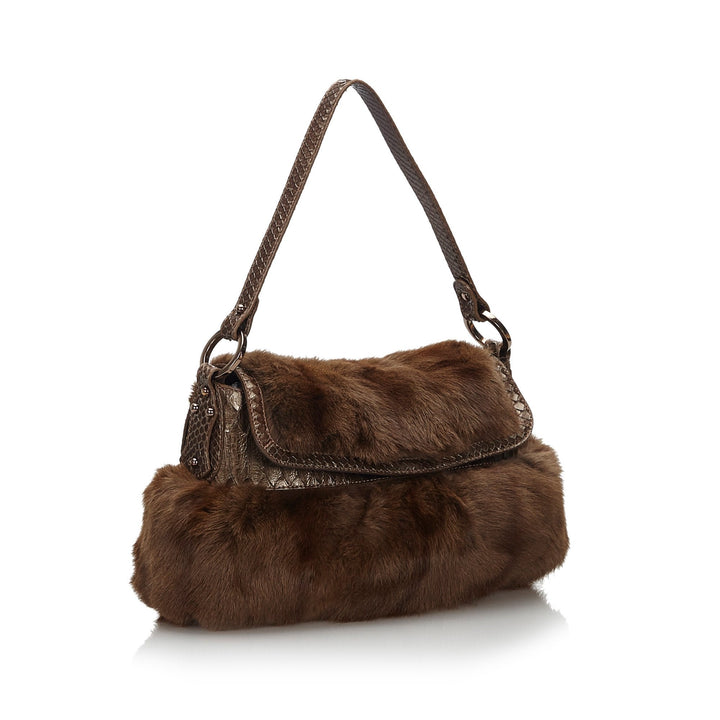 Pre-Loved Fendi Brown Dark Fur Natural Material Chef Shoulder Bag Italy