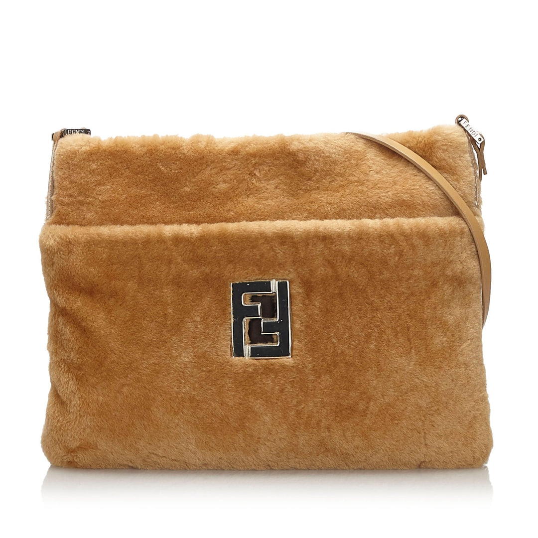 Pre-Loved Fendi Brown Light Fur Natural Material Wool Crossbody Bag Italy