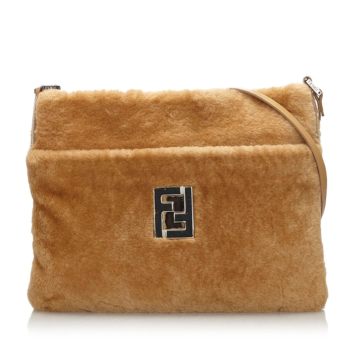 Pre-Loved Fendi Brown Light Fur Natural Material Wool Crossbody Bag Italy