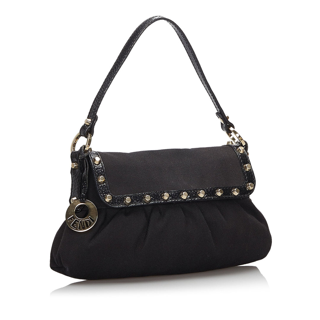 Pre-Loved Fendi Black Canvas Fabric Studded Chef Shoulder Bag Italy