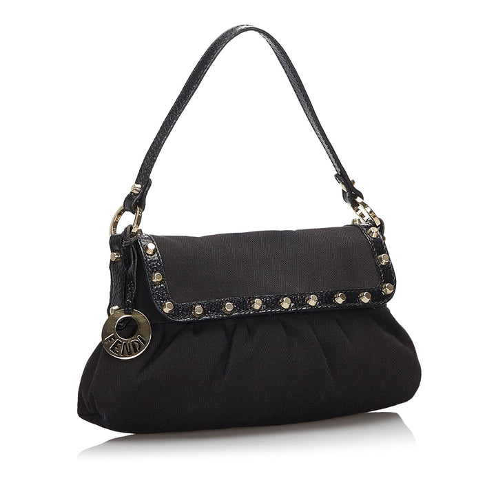 Pre-Loved Fendi Black Canvas Fabric Studded Chef Shoulder Bag Italy