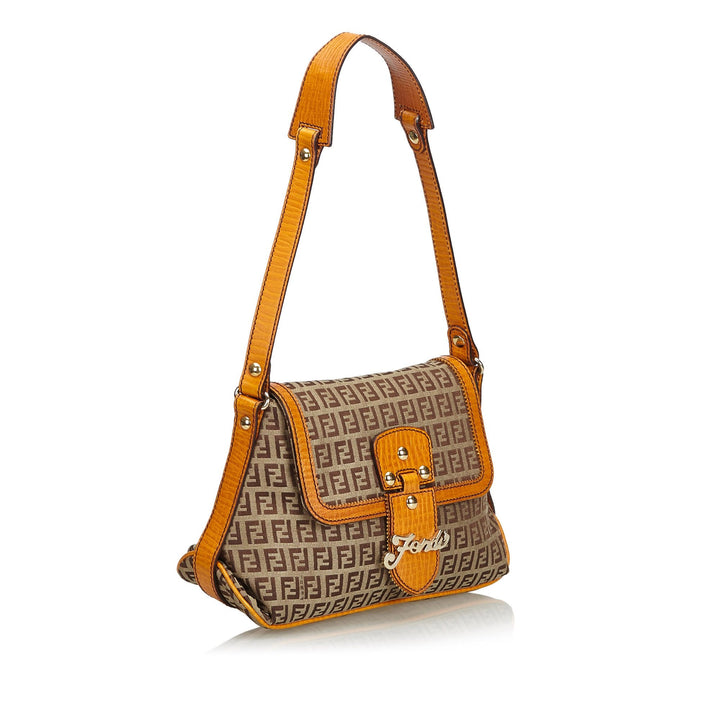 Pre-Loved Fendi Brown Light Jacquard Fabric Zucchino Shoulder Bag ITALY